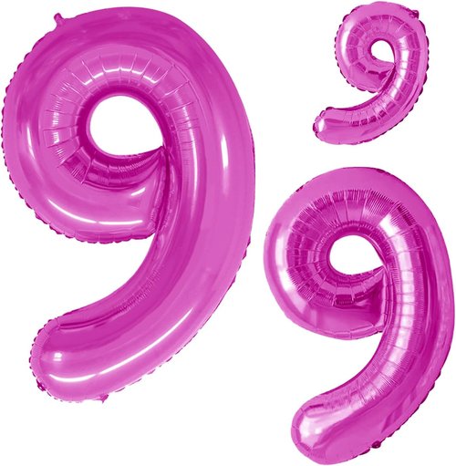 GOER Number 9 Balloons - Hot Pink Foil Party Decorations | 3 Pack, 42 Inch, 32 Inch, 16 Inch