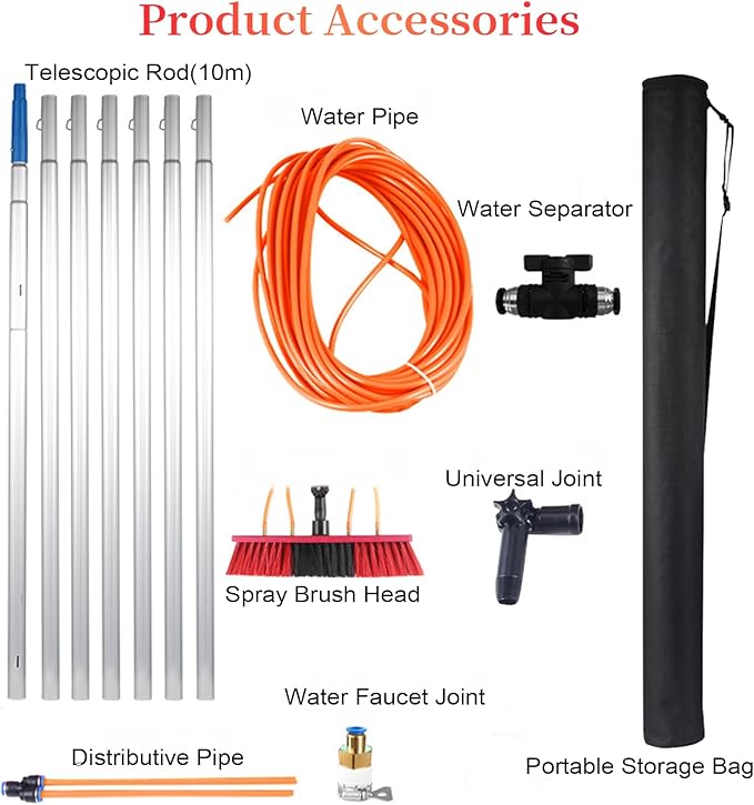Water Fed Pole Kit 35 FT Adjustable Solar Panel Cleaning Kit Cleaner Tool for Window Glass Roof Outdoor Glass Brush Window Washing Equipment (35FT)