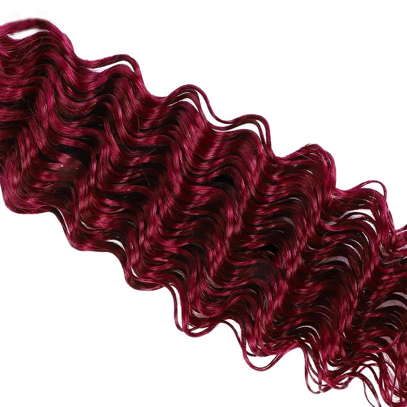 99J Burgundy Deep Wave Human Hair Bundles - 12, 14, 16 Inch Red Hair Extensions
