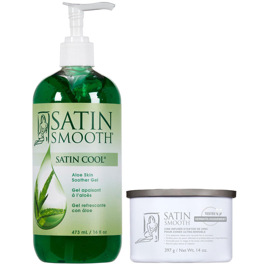 Satin Smooth Waxing Duo: Zinc Oxide Hair Removal Wax and Cool Aloe Vera Skin Soother Gel