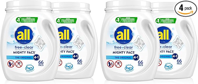 all Unit Dose Laundry Detergent, Mighty Pacs, Free Clear,66 Count (Pack of 4)