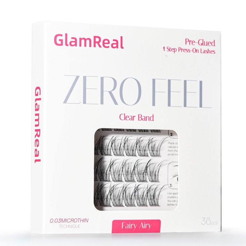 Self Adhesive Press On Lashes 10-14mm, Pop-On Glueless Lash Clusters, Natural ULTRA-THIN Invisible Band Lashes, Reusable No Residue 36 Clusters, Beginner Friendly kit by GlamReal (Fairy Airy)