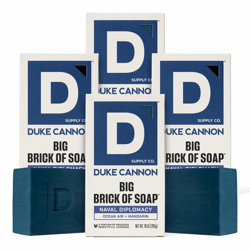 Duke Cannon Naval Diplomacy Big Brick Soap Bar 10 oz - Ocean Air + Mandarin Scent, Triple Milled Long-Lasting Natural Soap, Large Men’s Bar, Supports U.S. Veterans, 4 Pack