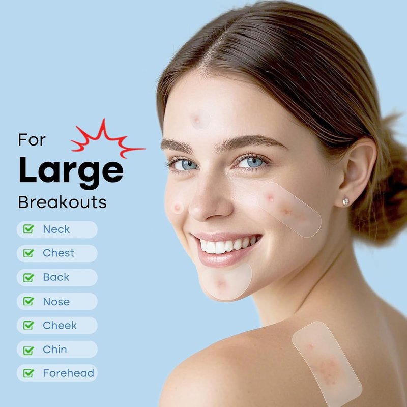 Large Acne Patches - 484 Hydrocolloid Zit Treatment for Face & Body with Tea Tree & Salicylic Acid | XL Size for Forehead, Chin, Neck