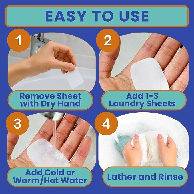 Travel Laundry Detergent Sheets and Travel Clothesline – Laundry Detergent Sheets 50-Count + Portable Clothesline for Hotels, Cruises & Camping, Compact Sink Laundry Set for Trips & Small Spaces