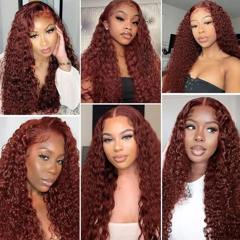 Human Hair Water Wave Bundles - Brazilian Virgin Remy, 16-Inch, Reddish Brown | 3-Pack