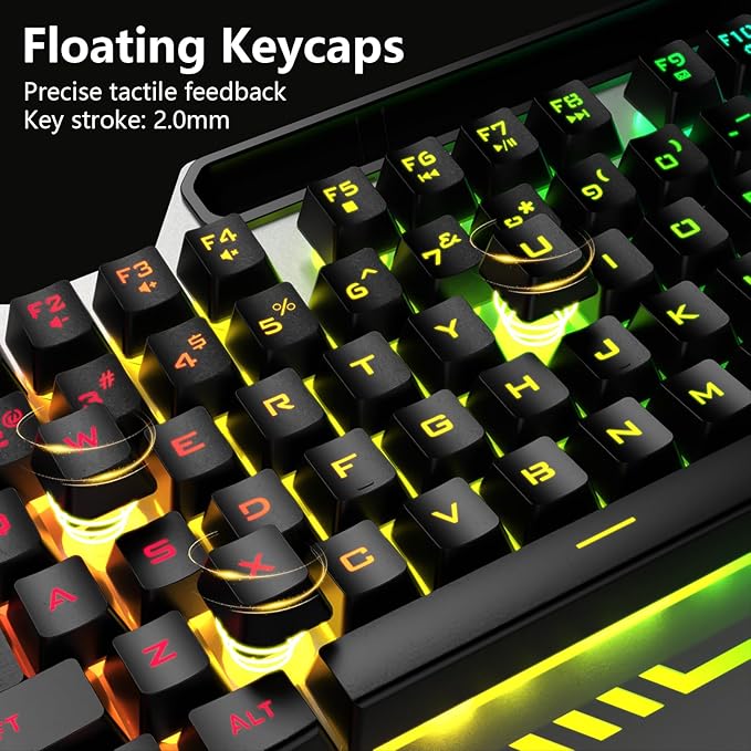 AULA Gaming Keyboard and Mouse, 104 Keys RGB Backlit Computer Keyboards Mouse and Keyboard Combo with Number Pad, All-Metal Panel Wired PC Keyboard for Laptop Win XP/7/8/10, T102 New Update Version