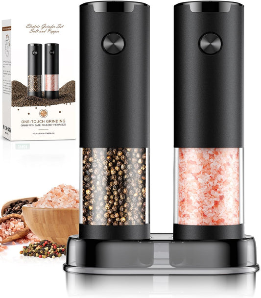 Skiennix Electric Salt and Pepper Grinder Set - Automatic Battery Operated | Adjustable Coarseness, LED Light, Large Capacity