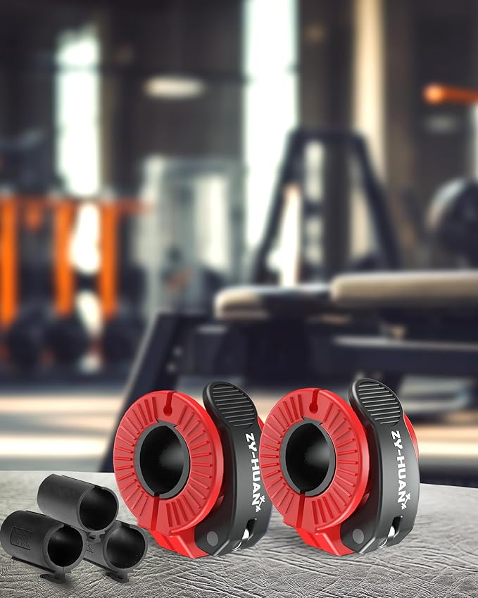ZY-HUAN Pro Barbell Clips 1 inch Barbell Clamps 0.9-1.18inch Quick Release Weight Clips for Bars Multi-Size Adjustable Olympic Barbell Clamps (Red+Black)