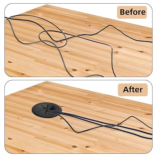 Covzoe 20 Pack Desk Grommets 2 Inch(50mm), Desk Cable Hole Cover with Hole Saw, Plastic Wire Cord Cable Management Through the Countertop for Home Office, Black
