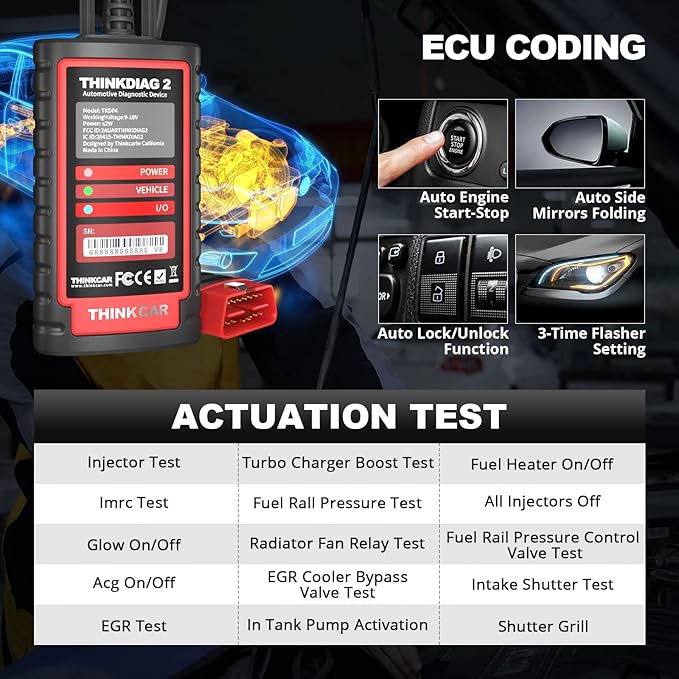Thinkdiag2 All System Bidirectional OBD2 Diagnostic Scanner for iOS & Android, THINKCAR Bluetooth Scan Tool with CAN-FD Protocol, 15+ Reset Functions, ECU Code, Active Test, AutoVIN, 1 Year Update