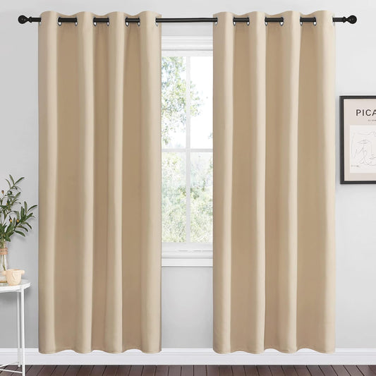 NICETOWN Blackout Curtains - Thermal Insulated Grommet Drapes for Bedroom | Set of 2 Panels, 55x78 Inch, Biscotti Beige