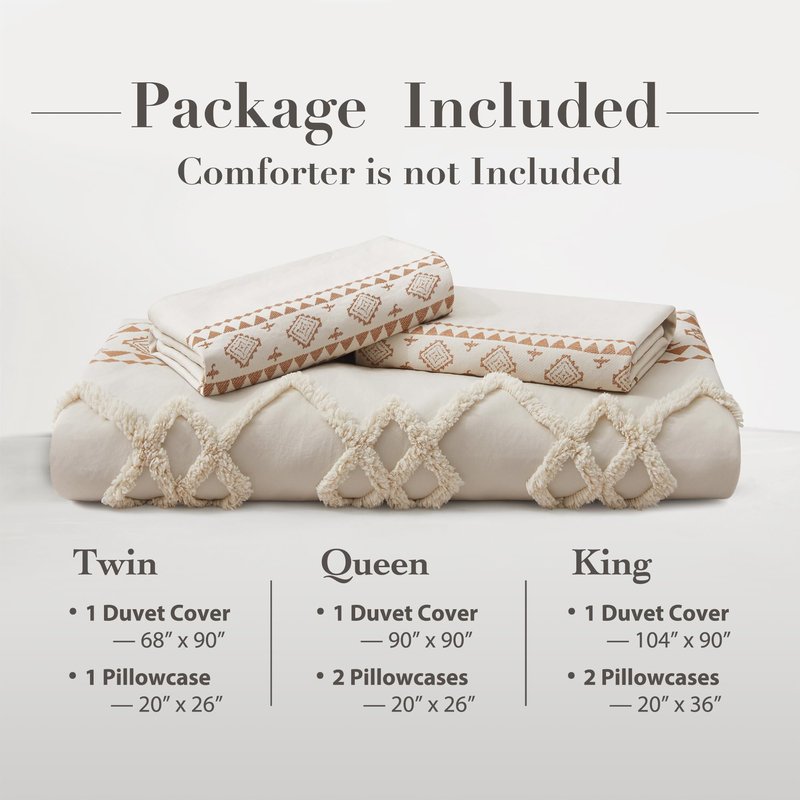 Oli Anderson Boho Duvet Cover Set King Size, Beige and Terracotta Color Clash 3 Pieces Microfiber Bedding Set, Durable and Super Soft Duvet Covers with Zipper and Ties, 104"*90"
