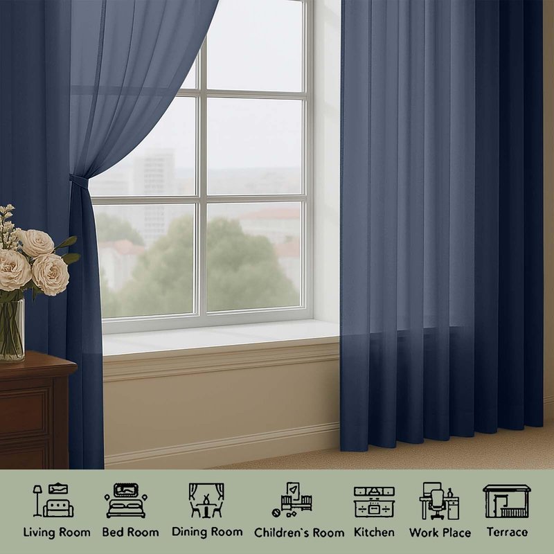 OWENIE Navy Blue Sheer Curtains 72 Inches Long 2 Panels Set, Transparent Voile Sheer Curtain for Living Room Bedroom Window Sliding Glass Door Treatment, 59 x 72 Inch, Navy Blue
