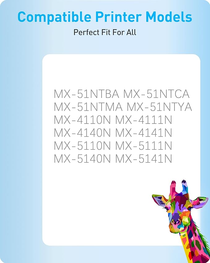 MasaiMara High Yeild MX-51NT MX51NT Compatible Toner Cartridge for Shap MX-51NTBA MX-51NTCA MX-51NTMA MX-51NTYA MX-4110N MX-4111N MX-4140N MX-4141N MX-5110N MX-5111N MX-5140N MX-5141N Printer
