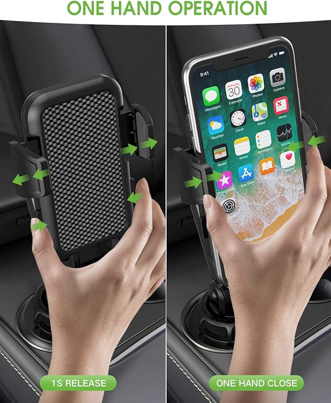 EOCAHO 2025 Upgraded Cup Phone Holder for Car, Universal No Shaking Cup Holder Phone Mount with Expandable Base for Car Truck, Adjustable Holders,Compatible with iPhone Samsung All Phones: 1 Pack