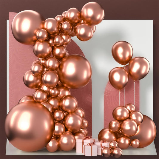 PartyWoo Rose Gold Balloons - 100 Pcs Assorted Sizes for Birthday, Graduation & Wedding Decor