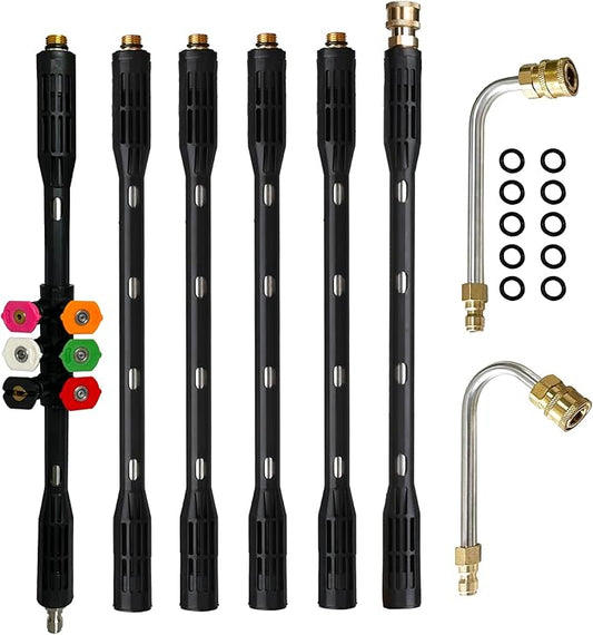 Pressure Washer Gutter Cleaning Tools, Upgrade Power Washer Extension Wand with 6 Nozzle Tips, Replacement Power washer Lance with 1/4" Quick Connect 90Â°, 120Â° curved rod, 4000 PSI