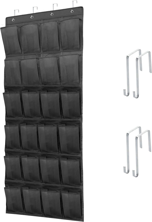 SimpleHouseware Over The Door Shoe Organizer - 24 Large Breathable Mesh Pockets | Sturdy Hanging Storage (Black)