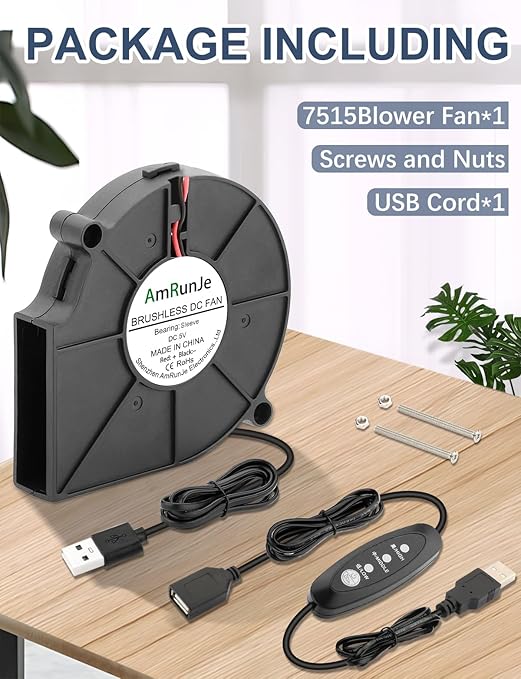 AmRunJe 75mm x 15mm USB Cooling Blower Fan 5V DC Brushless Small Computer Case Fan for Cooling 3D Printer Helmet Hard Drive CPU PC Electronics Cabinet