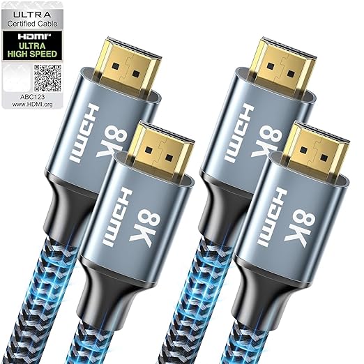 CABNEER 8K HDMI Cable 6 ft 2Pack, 48Gbps High Speed HDMI 2.1 Cable, Braided HDMI Cable 2.1 8K 60Hz 4K 120Hz Support for HDR eARC HDCP 2.2/2.3, HDMI Cord Compatible with HDTV, Laptop, Monitor, PC
