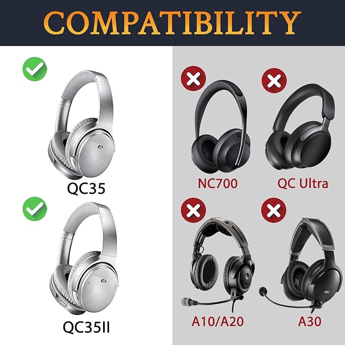 SoloWIT Earpads for Bose QC35/QC35 II Over-Ear Headphones, Softer Leather, Noise Isolation Foam - PL Silver