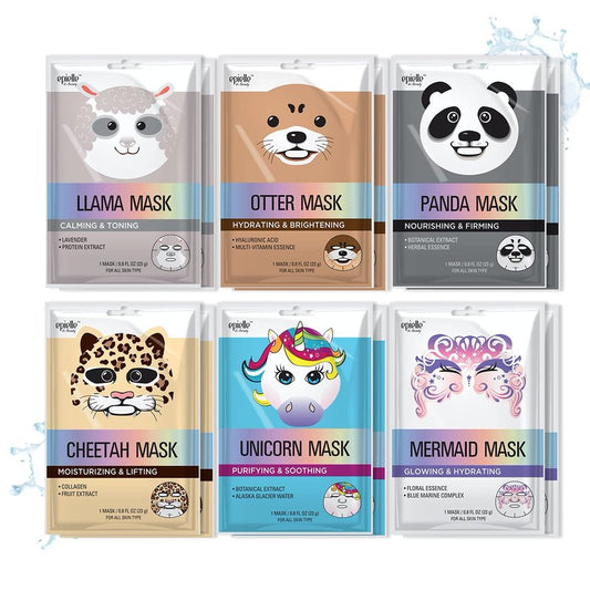Epielle Character Face Mask Mystical Safari 12 Pack, Fun & Effective Korean Skin Care, Spa Party Favors, Birthday Gifts for Women, Self Care Gifts