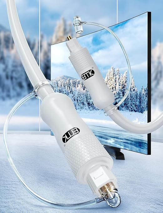 EMK White Optical Audio Cable [10ft/3M] - Digital SPDIF Toslink Fiber Optic Cable for Sound Bar, TV, Home Theater, Blu-ray Player - White, High-Speed, Low-Loss, Gold-Plated Connectors