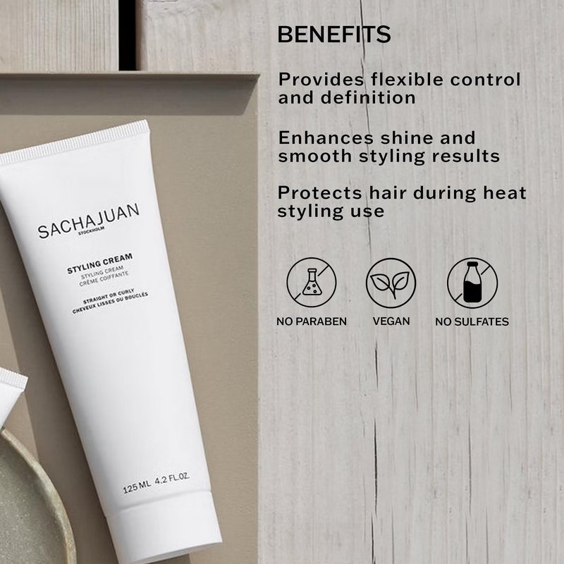 SACHAJUAN Styling Cream | Medium Hold for Curly & Straight Hair | Heat Protection with Ocean Silk Technology | Adds Density, Shine & Definition for Smooth or Textured Styles | Paraben-Free | 4.2 oz