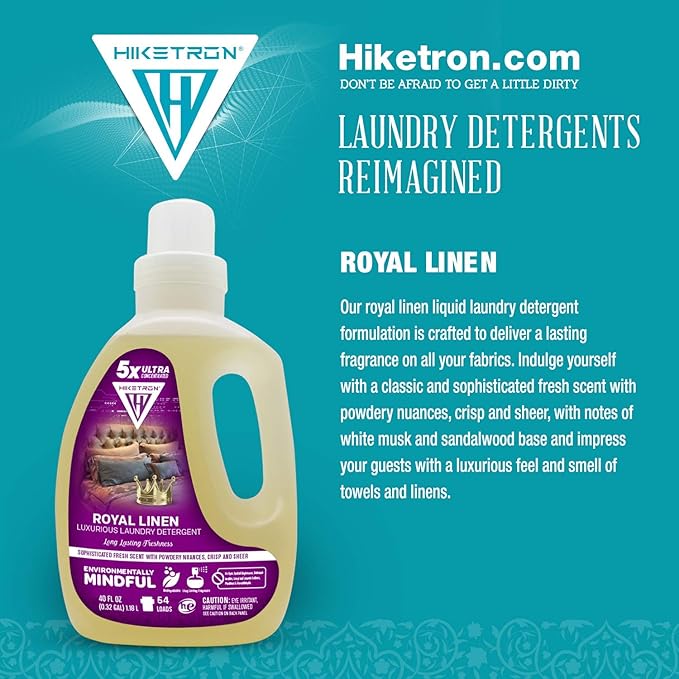 Hiketron Royal Linen Liquid Laundry Detergent, 5x Ultra Concentrated, Tough Stains Remover, Long Lasting Scent (80 Fl Oz, Pack of 2)