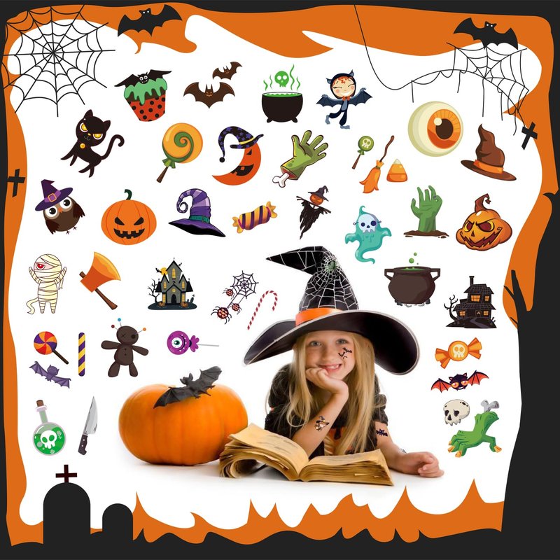 Halloween temporary tattoos for kids, 190 pcs Glow in the Night temporary tattoos, Trick or treat gift Ghost Monster Pumpkin Tattoos