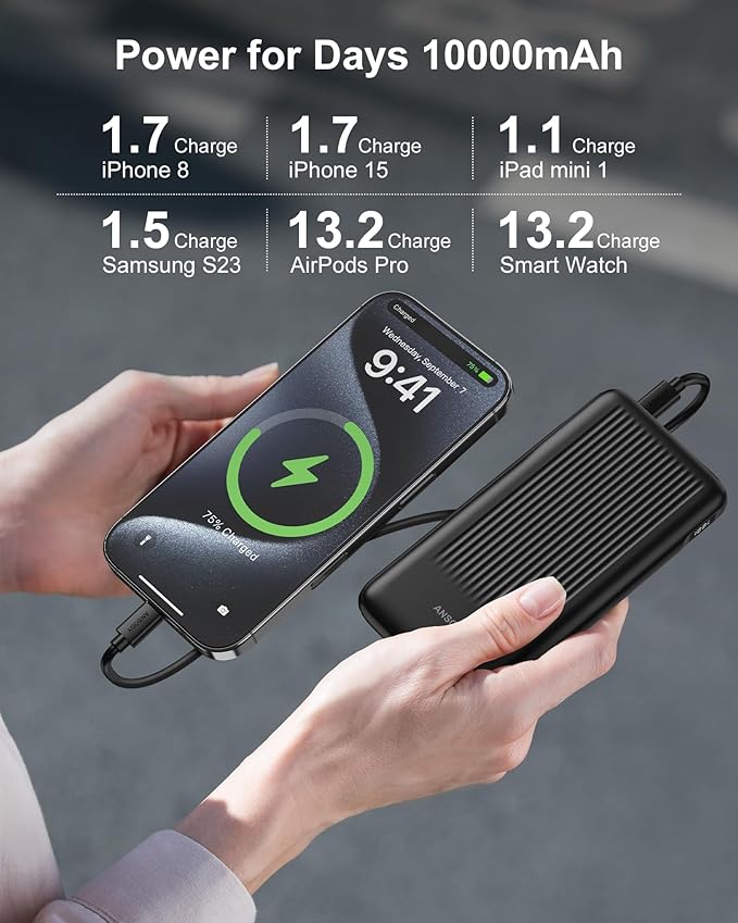 Ansody 2-Pack 10000mAh Power Bank Fast Charging, 22.5W Compact USB C Portable Charger with 2 Outputs & 2 Inputs, LED Display Battery Pack Compatible with iPhone iPad Tablets, Black & White