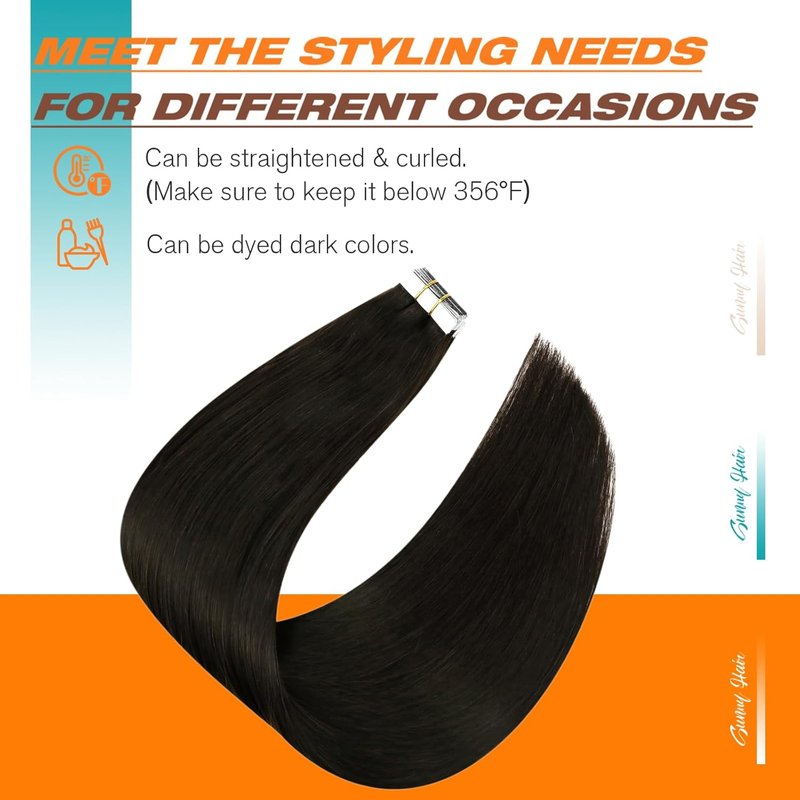Hair Tape-In Extensions - 22 Inch Invisible Remy Human Hair - Darkest Brown | 20 Pcs, 50g