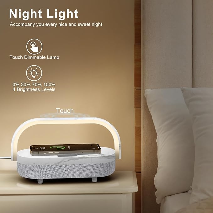 iGaur Nightstand Lamp with Wireless Charger,4 in 1 Touch Bedside Lamp Bluetooth Speaker,Portable Dimmable LED Night Light,Corporate Gifts Premium for Employees Clients,Birthday Gifts Women Wife Friend