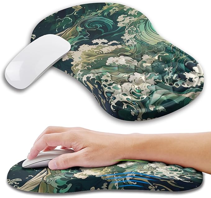 Kuosgm Ergonomic Mouse Pad Wrist Support with Memory Foam Massage Bulge, Carpal Tunnel Pain Relief Mousepad Wrist Rest for Mouse(12x8 inch, Sea Wave)