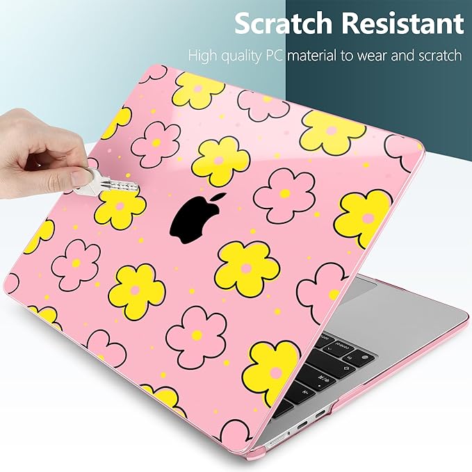 TWOLSKOO Compatible with MacBook Air 13 inch Case M5 2026 M4 2025 M3 M2 2024-2022 A3449 A3240 A3113 A2681, Plastic Hard Shell & Keyboard Cover for MacBook Air 13.6 inch Case, Cute Pink Flowers