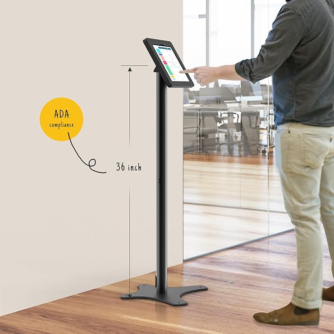 Beelta Tablet Kiosk Floor Stand, Anti-Theft, Rotate Lockable Metal Tablet Enclosure+Aluminum Pole+Metal Base, Compatible with 10.9" iPad 10th, Pro 11" 1 2 3 4, Air 4 5, Air 11"(M2/M3), iPad 11"(A16)