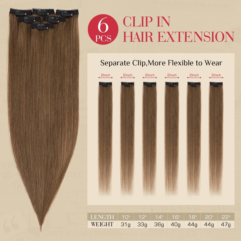 Rich Choices Real Human Hair Clip In Extensions-6 Pcs Single Clip Design-100% Remy Hairs Invisible Clip in Extensions for Thin Short Hair-Seamless Hairpieces for Women/Men-12 Inches #4 Medium Brown