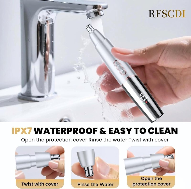 Rechargeable Nose & Ear Hair Trimmer - 5-in-1 Grooming Kit for Men & Women | IPX7 Waterproof, Dual Edge Design, White