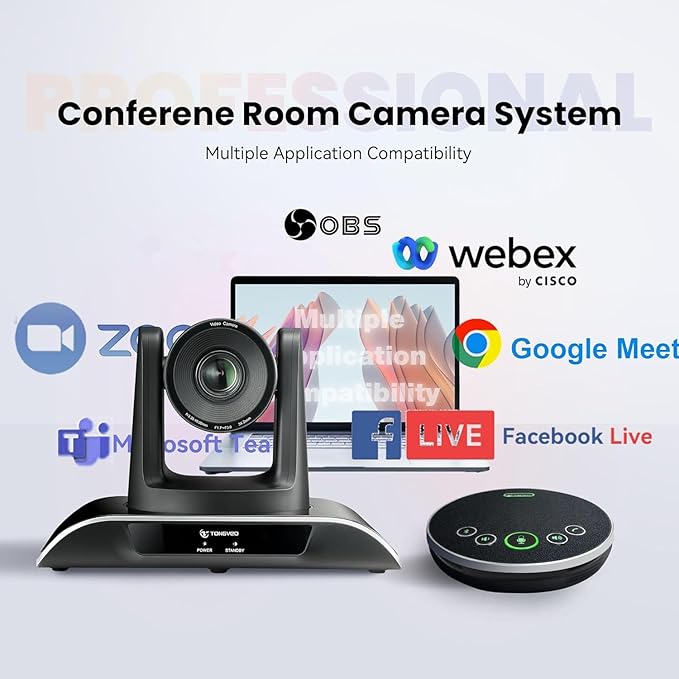 12x Zoom Conference Room Video Camera System, Al Auto-Tracking HD 1080P 60fps 12X Optical Zoom USB3.0 HDMI PTZ Camera 75° FOV and Bluetooth Conference Speaker with Microphones Bundle for Medium Room