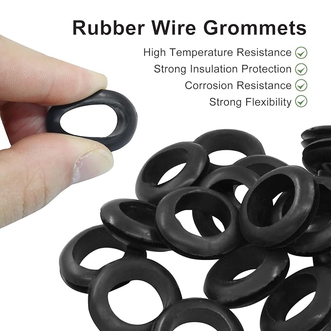 Kyuionty 24 Pcs Rubber Grommets, 5/8" Inside Diameter 3/4" Drill Hole Rubber Wire Grommets O Ring Grommets for Wire, Firewall, Cables, Plugs, Automotive(Black)