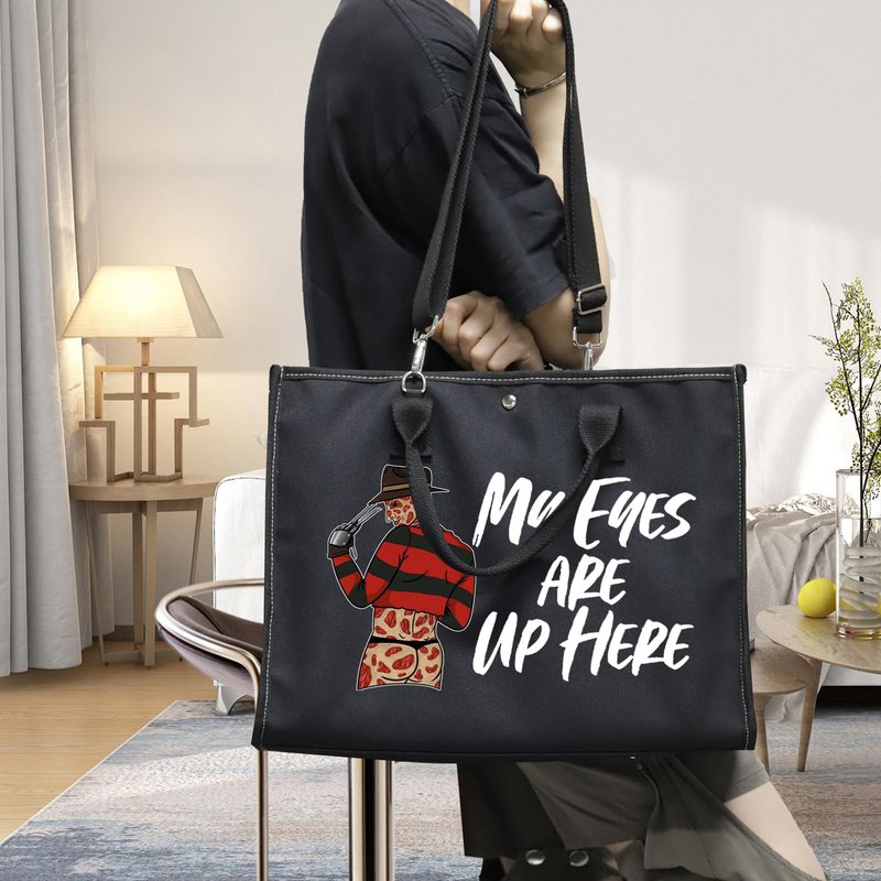 WZMPA Horror Movie Cosmetic Makeup Bag - Inspired Gift 'My Eyes Are Up Here' Zipper Pouch Bag For Movie Fans (Eyes Up Here BG)