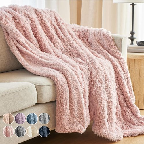 Connecticut Home Co Throw Blanket - Soft Fluffy Cozy Decor | 70x60 Dusty Rose Sherpa for Bed & Couch