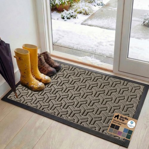 GORILLA GRIP Waterproof All-Season WeatherMAX Doormat - 47x35 Natural Rubber, Stain & Fade Resistant, Easy Clean Slate Geometric