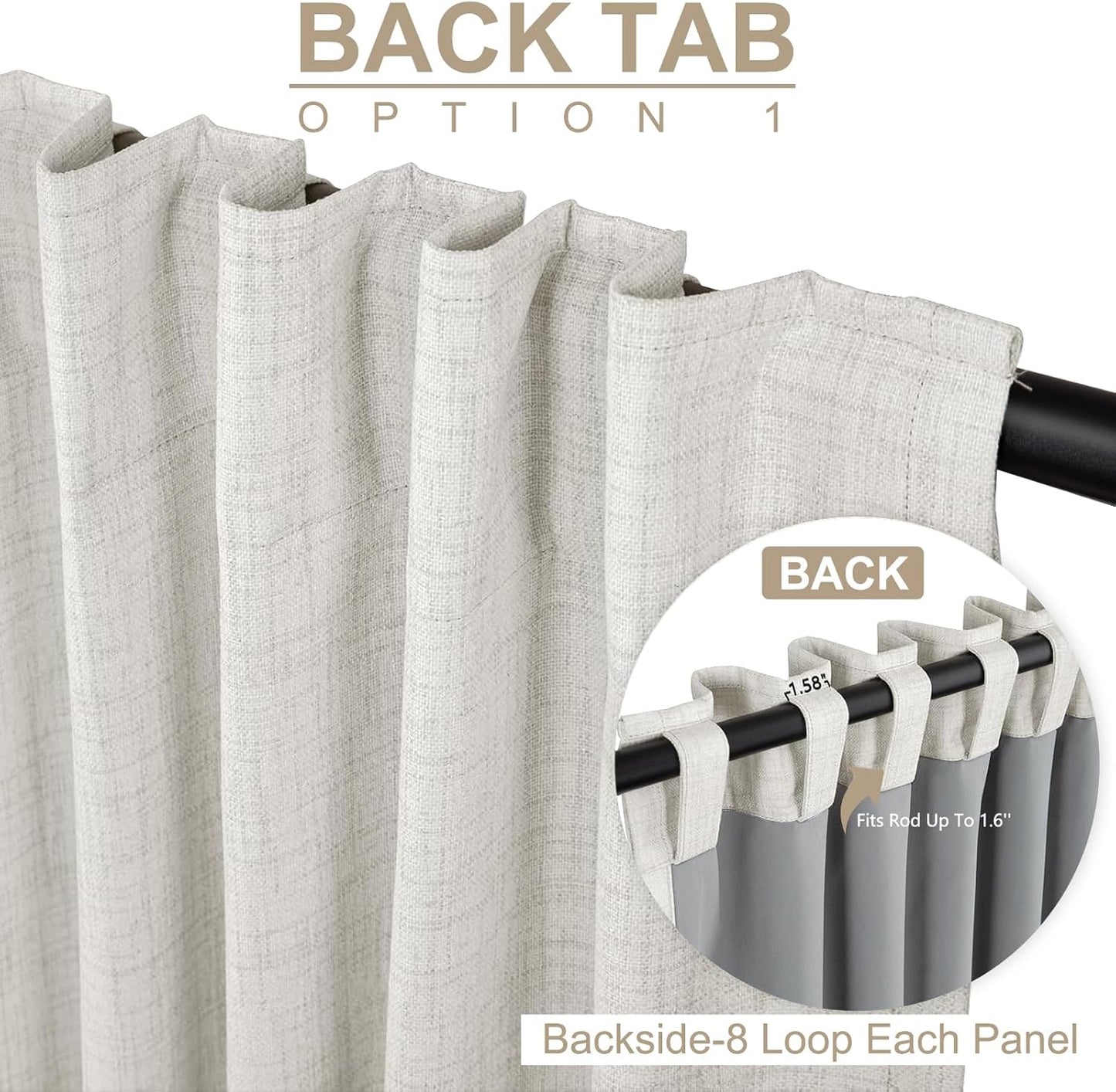 Skiennix 100% Blackout Linen Curtains - Thermal Insulated Drapes for Bedroom | 50" W x 80" L, Beige