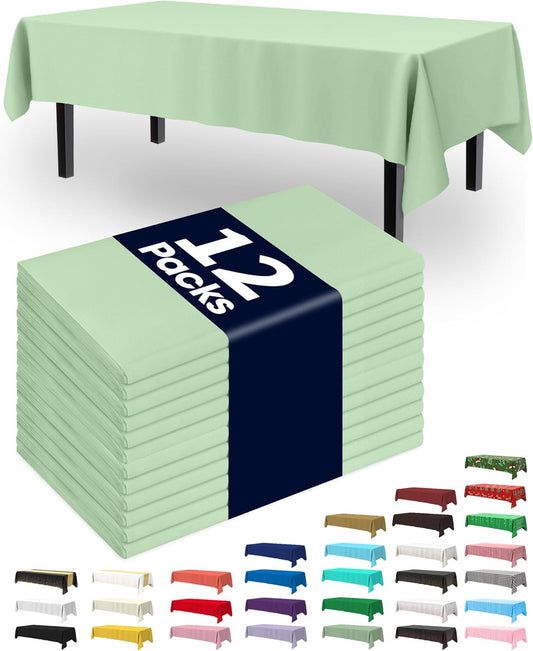 Pureegg Disposable Table Cloths - 12 Pack, 54 x 108 Inch, Leakproof Sage Green for Easter Parties