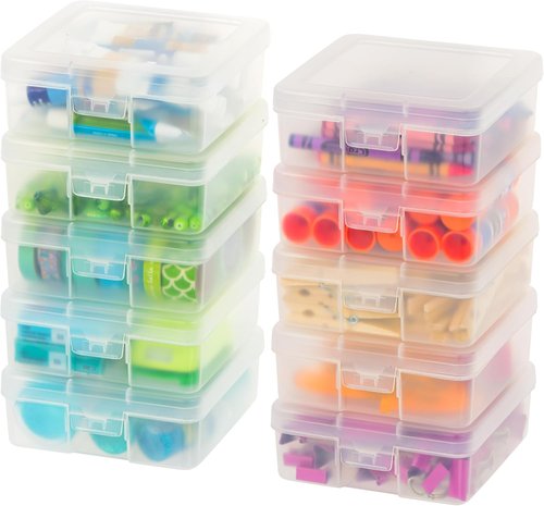 IRIS USA Pencil Case Boxes - 10-Pack Clear Plastic Organizing Containers with Snap Lid for Crafts & Stickers