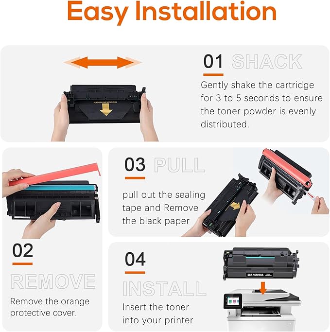 Jeostarky Compatible 58a hp Toner Cartridge Replacement for HP 58A CF258A 58X CF258X (with chip) Toner Cartridge for LaserJet Pro MFP M428fdw M404n M428fdn M404dn M430 Printer(2 Black)