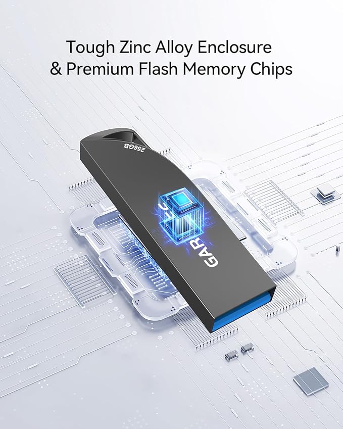 GARMESE 256GB USB 3.0 Flash Drive, Metal Waterproof USB Drive, Durable Slim Thumb Drive with Keychain, Plug & Play Memory Stick for PC, Laptop, Car Audio
