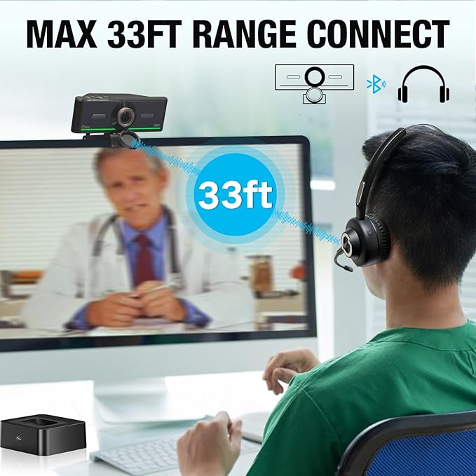 Gsou 1080P Webcam with Mics, Auto Light Correction,USB Plug&Play,Privacy Cover, Computer camera Connect Bluetooth Headset/Earphone/Speaker, Full HD Webcam for High-End Business Meetings&Live Streaming